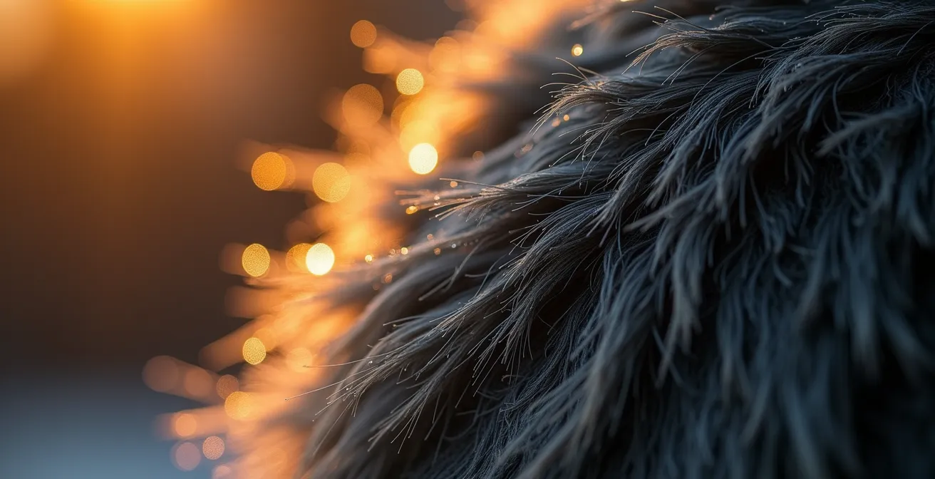 Illustration macro d'un petit mammifère en état de choc avec focus sur les détails physiologiques