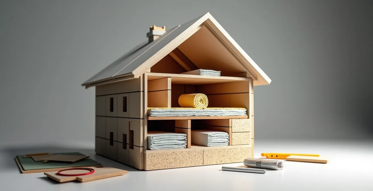 Coupe transversale d'une maison montrant les différents postes d'isolation et leurs priorités