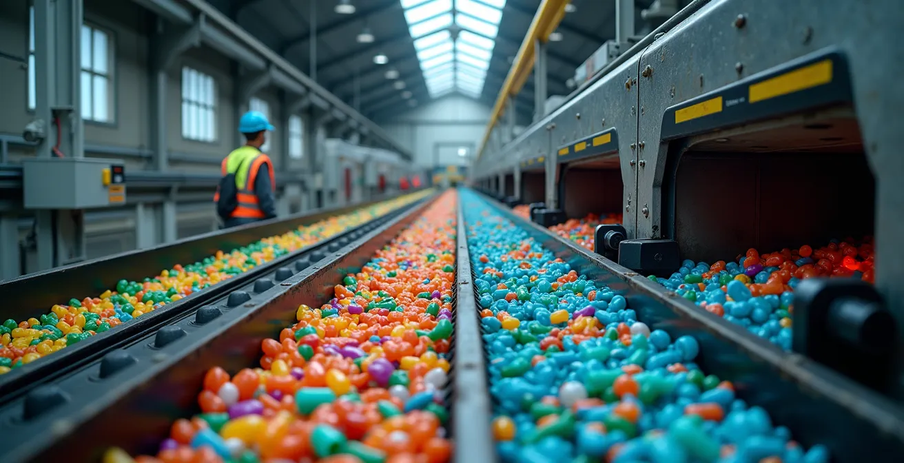 Vue d'ensemble d'un centre de tri moderne avec machines de séparation automatisées