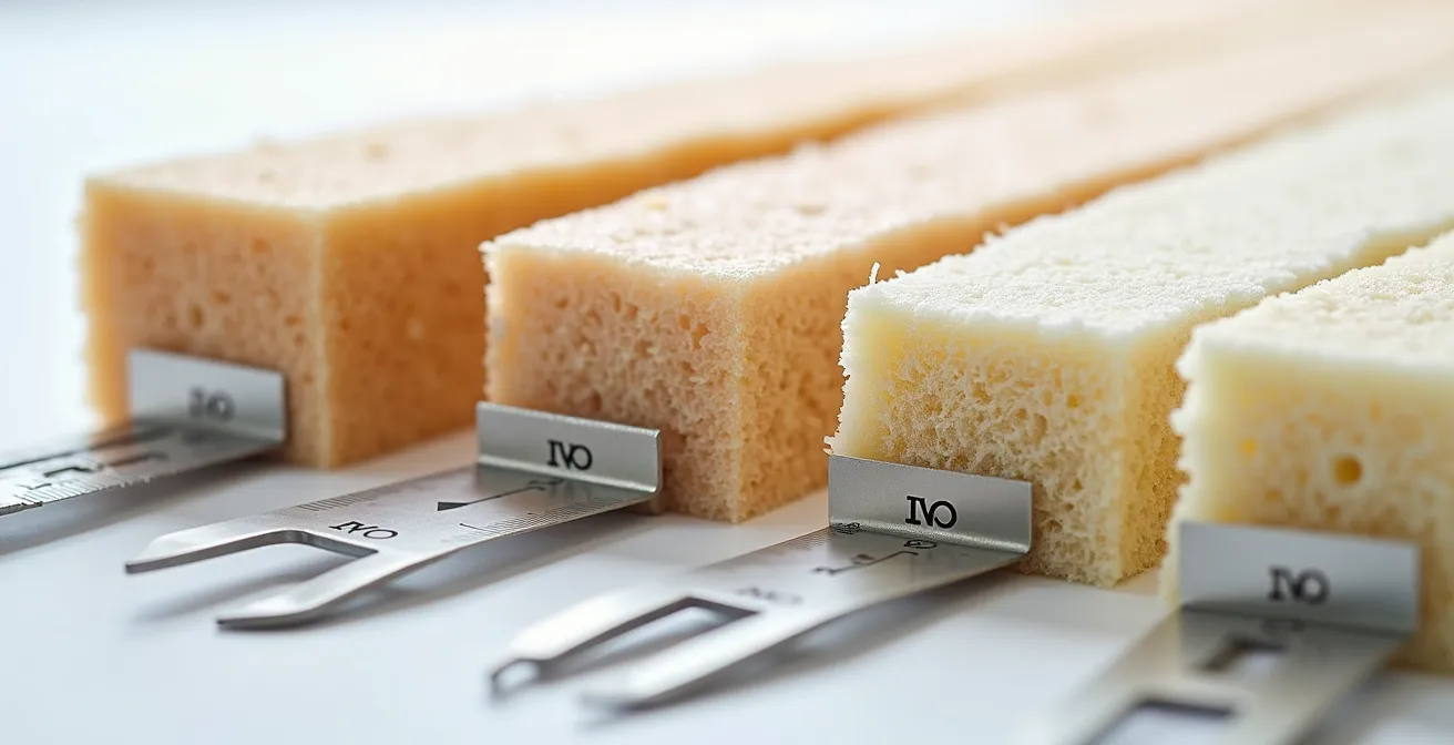 Échantillons de différents matériaux isolants avec leur épaisseur respective pour atteindre R=7