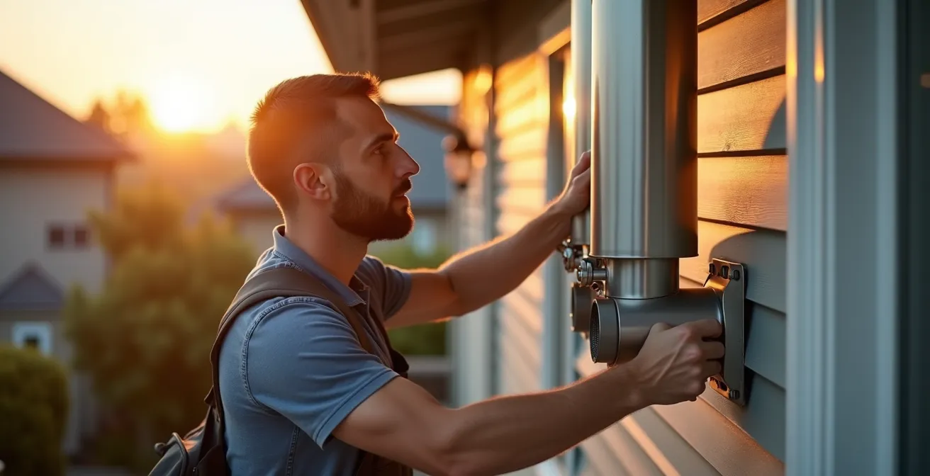Installation d'un conduit inox double paroi isolé sur façade extérieure de maison