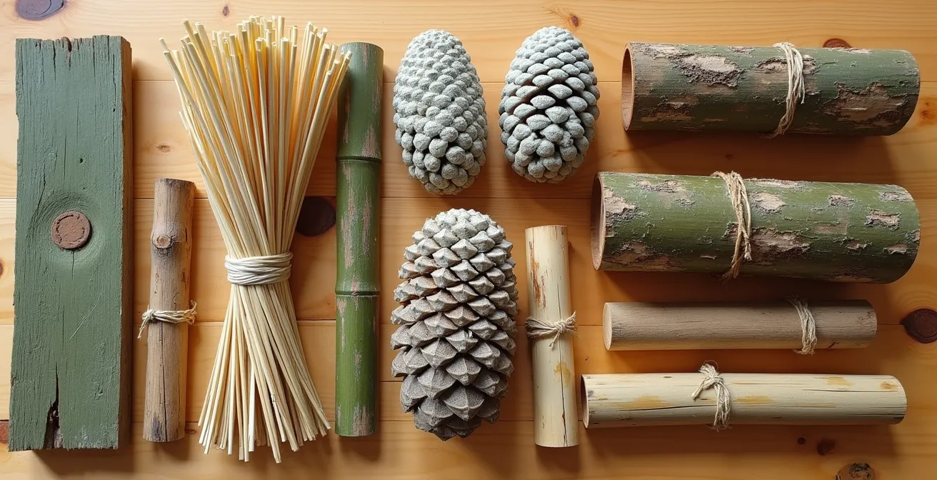 Vue détaillée de matériaux inadaptés pour hôtels à insectes montrant leurs défauts