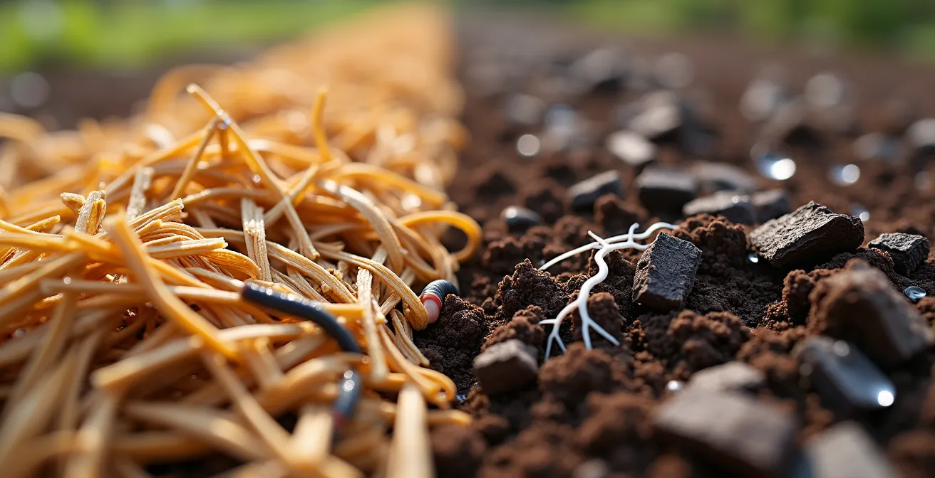 Comparaison visuelle entre paillage de paille et BRF sur sol argileux