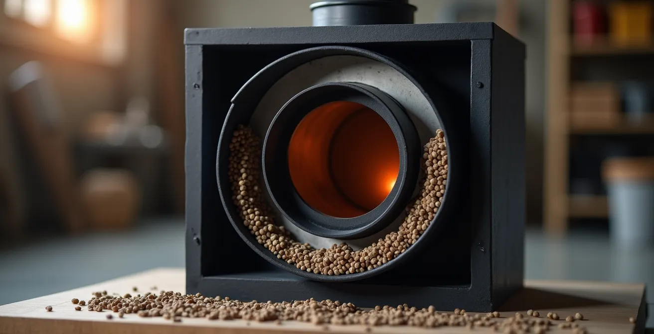 Schéma technique d'un système de poêle étanche avec conduit concentrique et ventouse