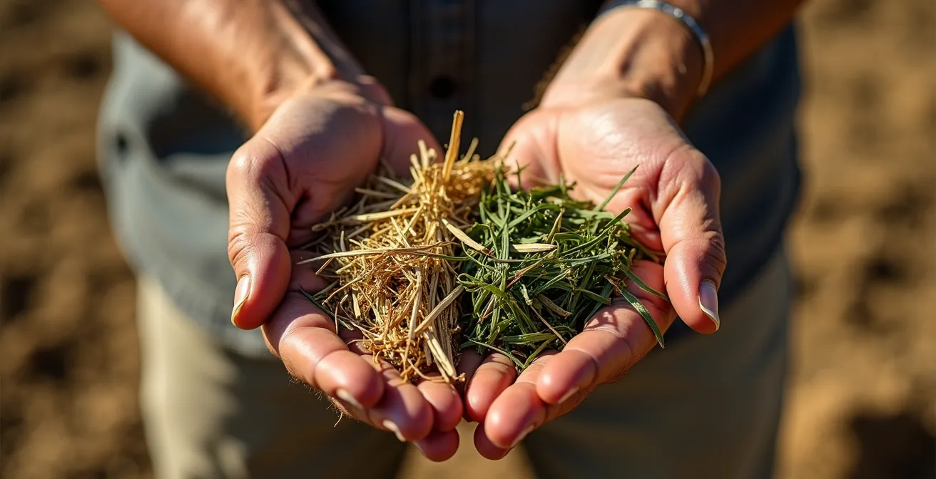 Prairie asséchée avec terres craquelées impactant l'alimentation du bétail