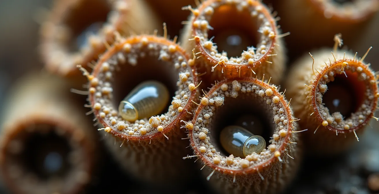 Tiges creuses d'ombellifères abritant des osmies et chrysalides pour l'hivernage